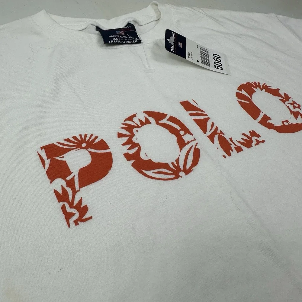 NEW VTG Polo‎ Sport Ralph Lauren Spell Out T Shirt Men Medium White Logo 90s Y2K